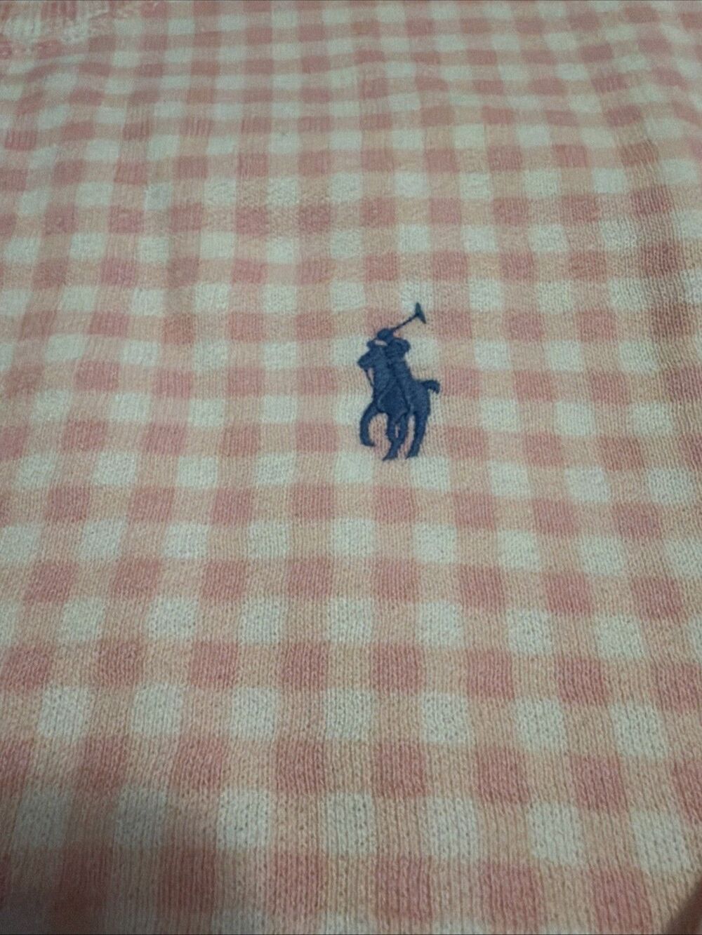 LARGE Polo Ralph Lauren Gingham Fleece Sweatshirt Pink White - Picture 9 of 13